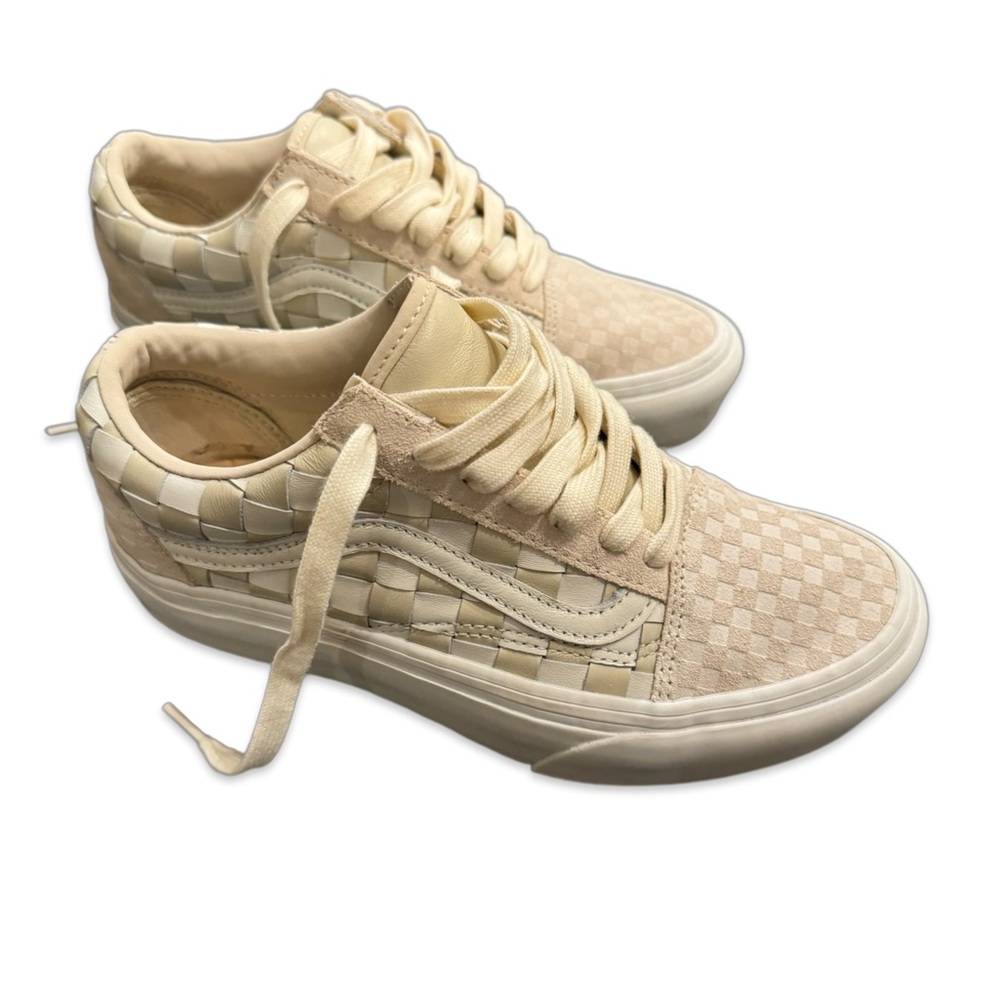 Vans Old Skool Platform (Wowen Leather) White/ Cream - US 6.5, Colour : Beige